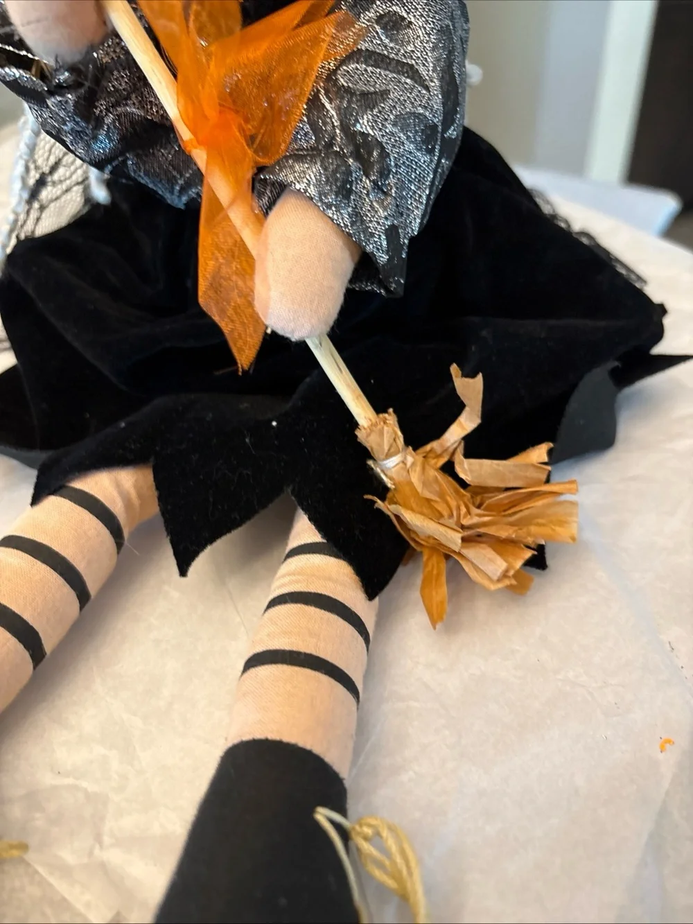 Vintage Halloween Fabric Witch Shelf Sitter